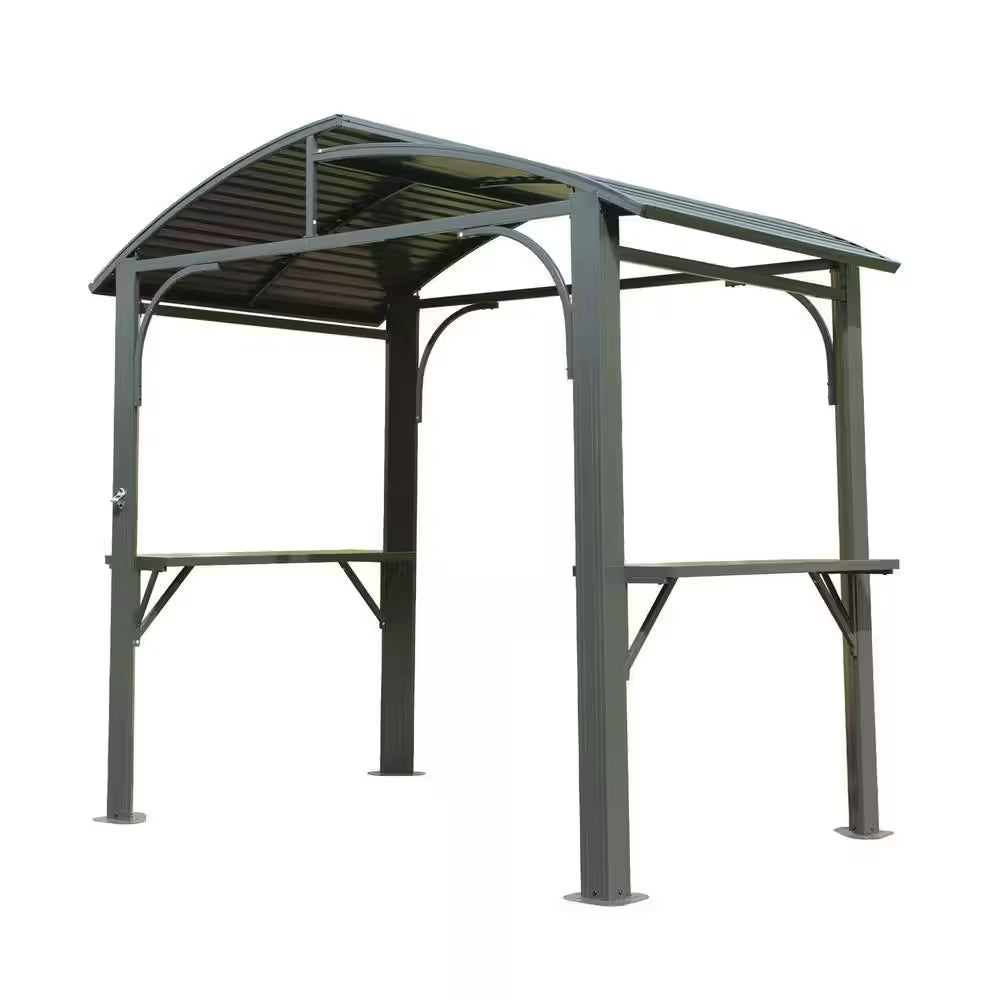 8 Ft. X 5 Ft. Arc Roof Gray Outdoor Grill Fixed Gazebos BBQ Gazebo Grill Tent for Patio Garden Backyard