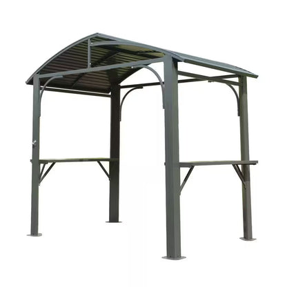 8 Ft. X 5 Ft. Arc Roof Gray Outdoor Grill Fixed Gazebos BBQ Gazebo Grill Tent for Patio Garden Backyard