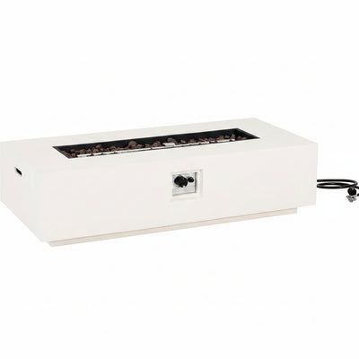 Aidan Lightweight Concrete Outdoor Propane Fire Pit Table, 50,000 BTU Rectangular Fire Table for Patio Furniture Set (No Tank Holder), Fully Assembled Patio Fire Pit, White