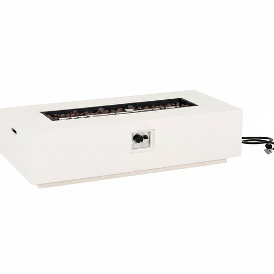Aidan Lightweight Concrete Outdoor Propane Fire Pit Table, 50,000 BTU Rectangular Fire Table for Patio Furniture Set (No Tank Holder), Fully Assembled Patio Fire Pit, White