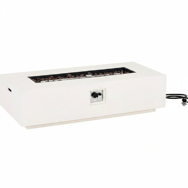 Aidan Lightweight Concrete Outdoor Propane Fire Pit Table, 50,000 BTU Rectangular Fire Table for Patio Furniture Set (No Tank Holder), Fully Assembled Patio Fire Pit, White