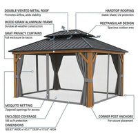 12 Ft. X 16 Ft. Double Roof Hardtop Wood Grain Aluminum Patio Gazebo with Netting and Gray Curtains — How It Works