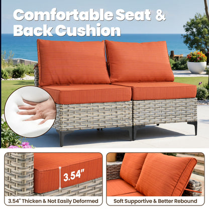Outdoor Patio Furniture Sets 8 Pieces Sectional Sofa Wicker Conversation Set with Swivel Glider Chairs and Solar Powered Coffee Table for Porch, Deck, Orange Red