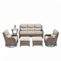 6 Pieces Outdoor Patio Furniture Set with Swivel Rocker Chairs and 6" Thick Cushions,Wicker Conversation Set with Sectional Sofa Coffee Table for Porch Deck Backyard Poolside