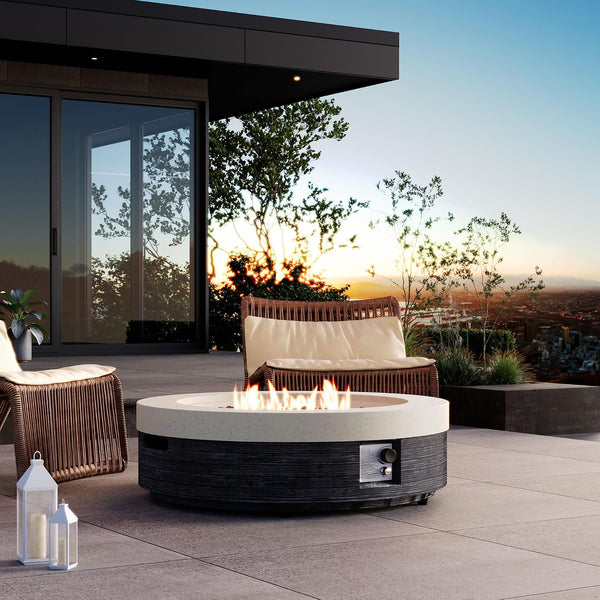 42" Outdoor Propane Fire Pit Table round Gas Fire Pit Table with Concrete & Wood Grain Design, 50000BTU Electronic Ignition Fire Tables for Patio, Backyard, Garden Heating