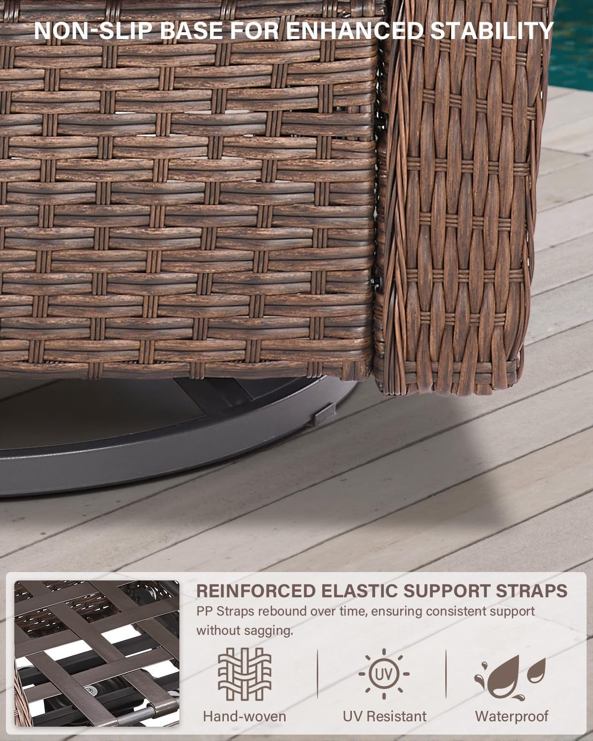Luxurious 7 Piece Patio Furniture Set with Fire Pit Table, High Back Wicker Swivel Rocker Glider Outdoor Chairs with 6" Cushion, All-Weather Patio Conversation Set for Yard Garden - Brown/Beige
