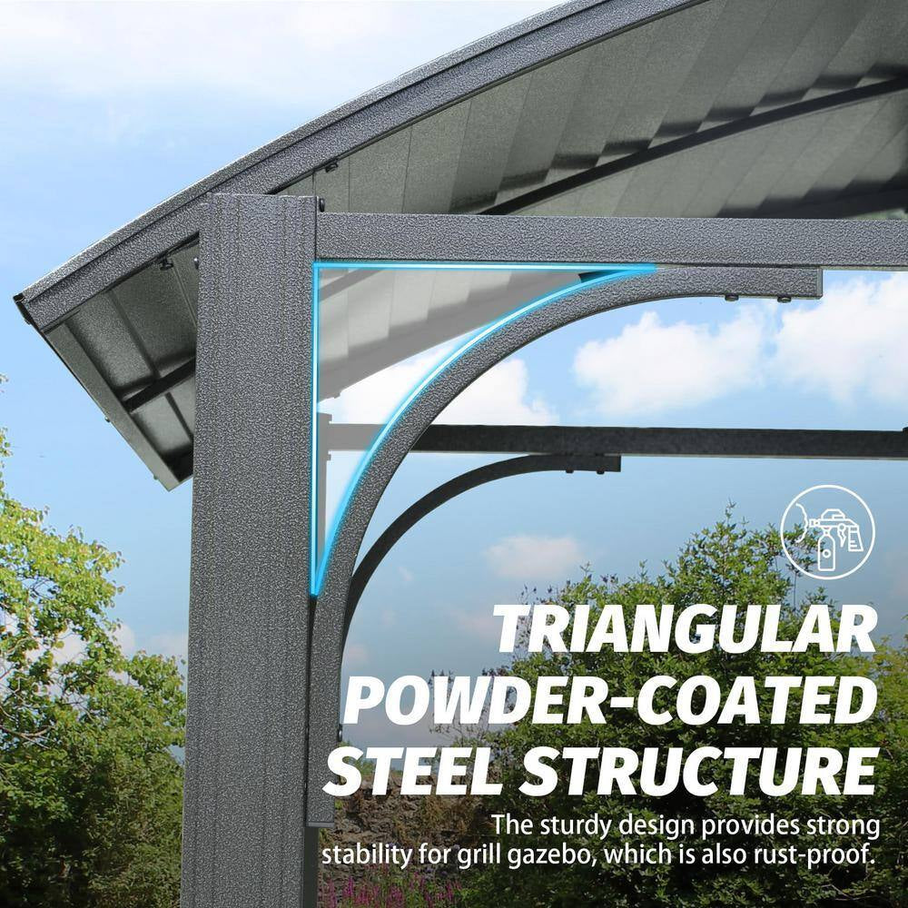 8 Ft. X 5 Ft. Arc Roof Gray Outdoor Grill Fixed Gazebos BBQ Gazebo Grill Tent for Patio Garden Backyard