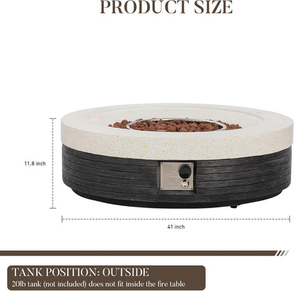 42" Outdoor Propane Fire Pit Table round Gas Fire Pit Table with Concrete & Wood Grain Design, 50000BTU Electronic Ignition Fire Tables for Patio, Backyard, Garden Heating
