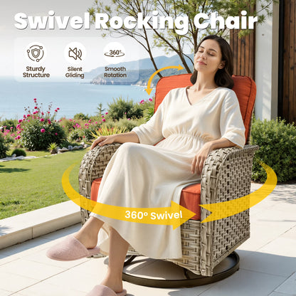 Outdoor Patio Furniture Sets 8 Pieces Sectional Sofa Wicker Conversation Set with Swivel Glider Chairs and Solar Powered Coffee Table for Porch, Deck, Orange Red