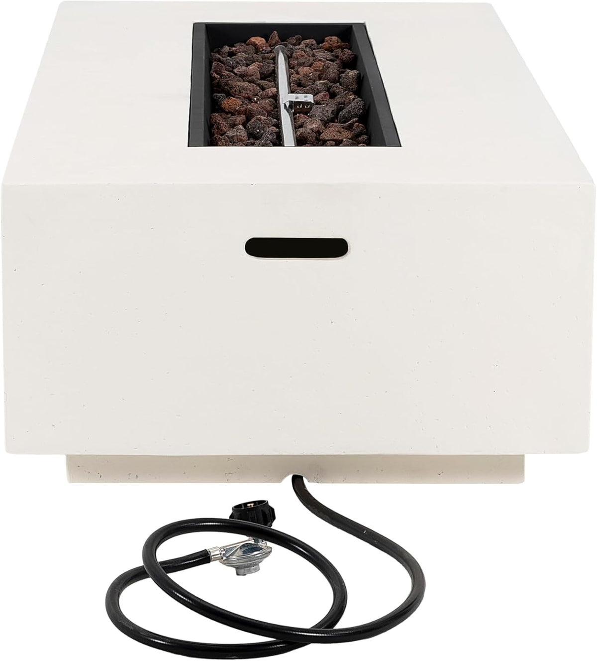Aidan Lightweight Concrete Outdoor Propane Fire Pit Table, 50,000 BTU Rectangular Fire Table for Patio Furniture Set (No Tank Holder), Fully Assembled Patio Fire Pit, White