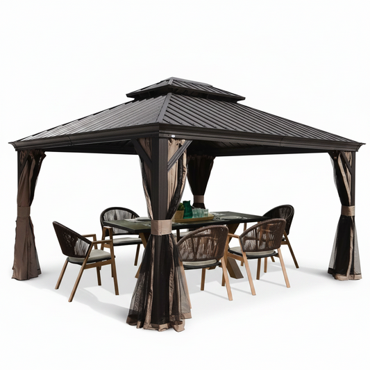 12-Ft X 14-Ft Alexander Dark Brown Gazebo with Hardtop Roof (Screen Included)