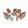 Outdoor Patio Furniture Sets 8 Pieces Sectional Sofa Wicker Conversation Set with Swivel Glider Chairs and Solar Powered Coffee Table for Porch, Deck, Orange Red